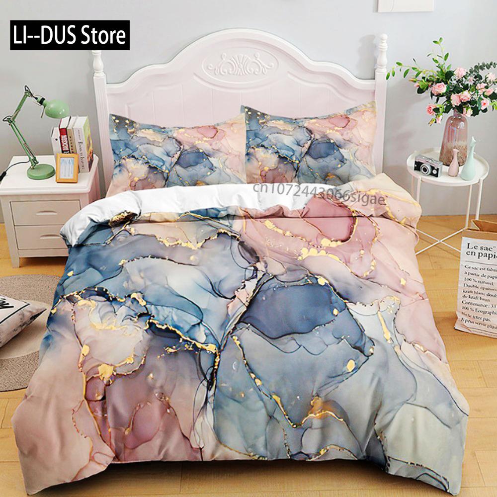 Luksusowy Czarny Marmur Zestaw Pościeli 3D Zestaw Poszwy na Kołdrę Pojedynczy Podwójny Twin Pełny Rozmiar Nastolatki Dorośli Pościel Miękki Poliester Pościel