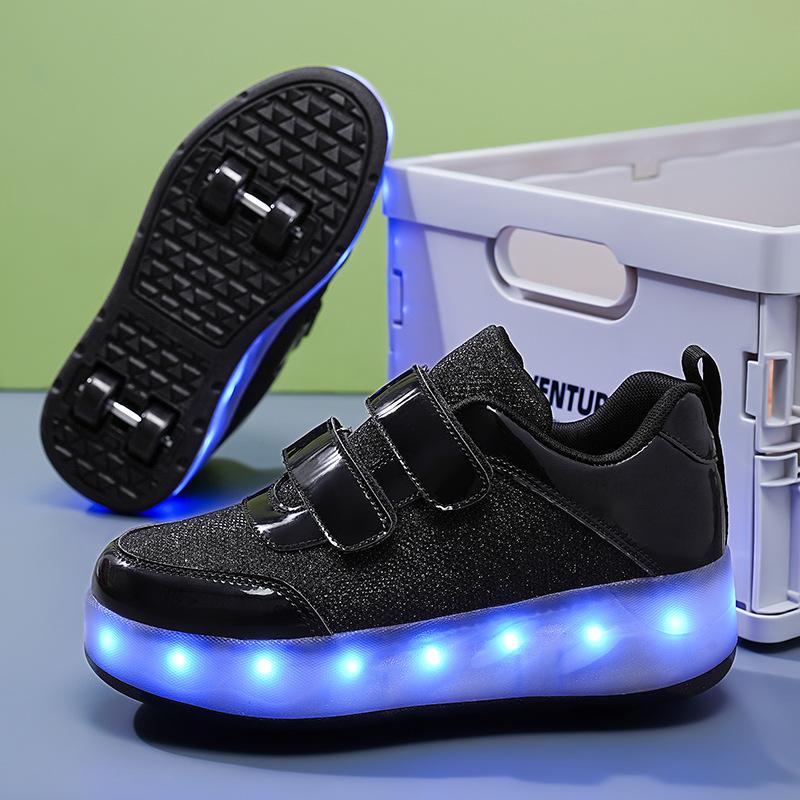 New Double-wheel Runaway Shoes, Boys and Girls Pulley Shoes Can Be Collected Variant Shoes, Skates with Lights, Luminous Shoes Manufacturers