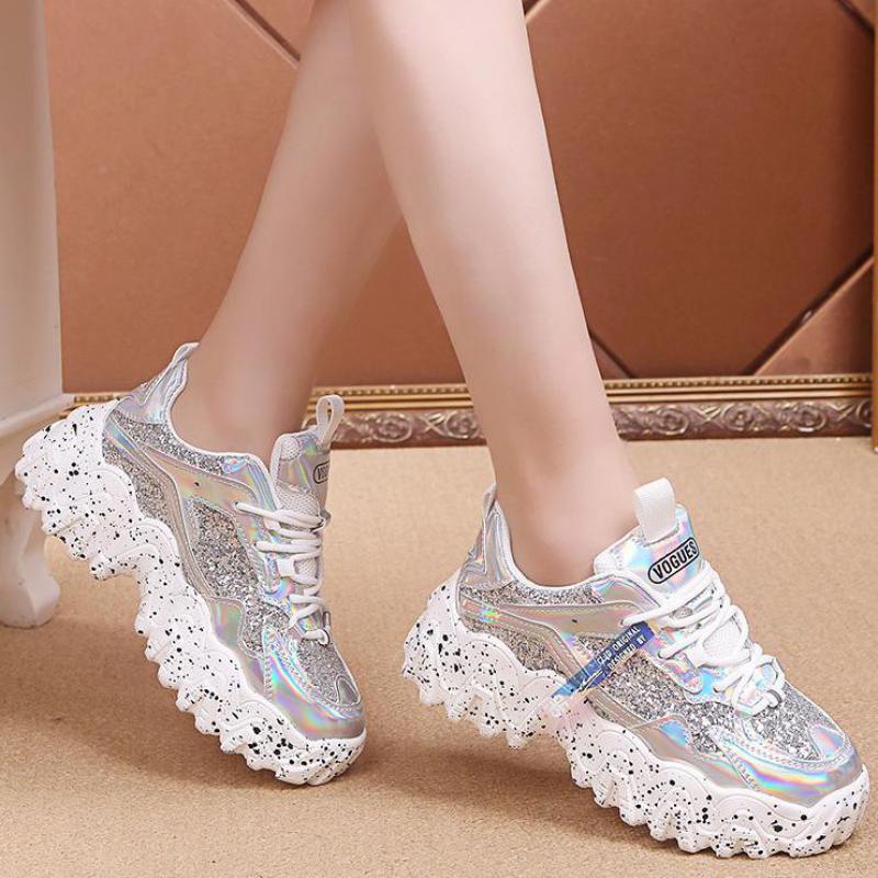 Red Leather Winter Platform Sneakers Women Casual Shoes Thick Sole Chunky Sneakers Women Glitter Dad Shoes Zapatillas De Mujer