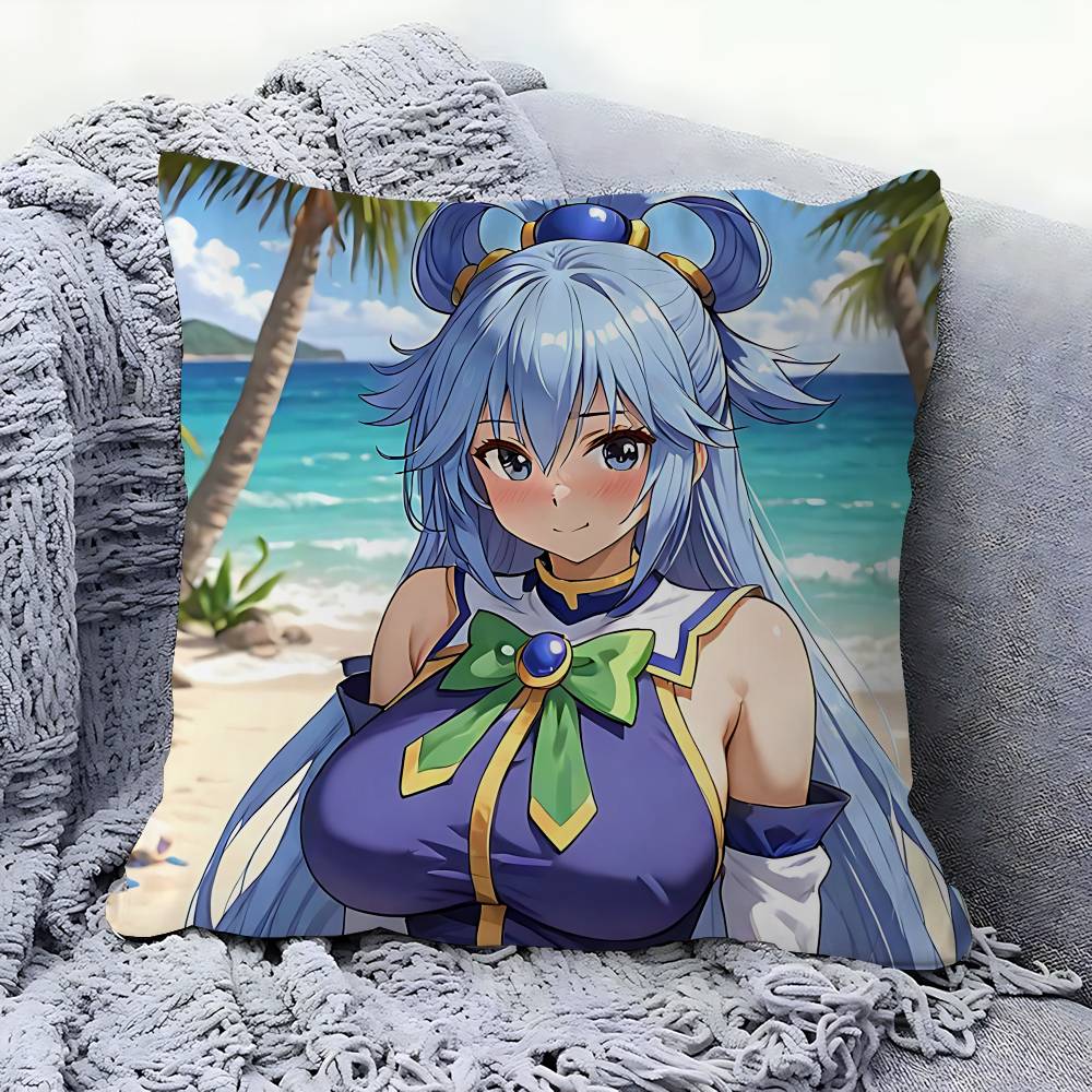 Anime-Konosuba Aqua Pillow Cushion Cover Pillowcase Living Room Sofa Home Decor Customized