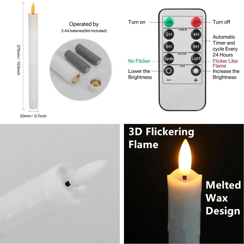 6PC/Set Flameless LED Taper Candles 10.6" Dripless Battery Operated Electronic Window Candle for Halloween Christmas Decor