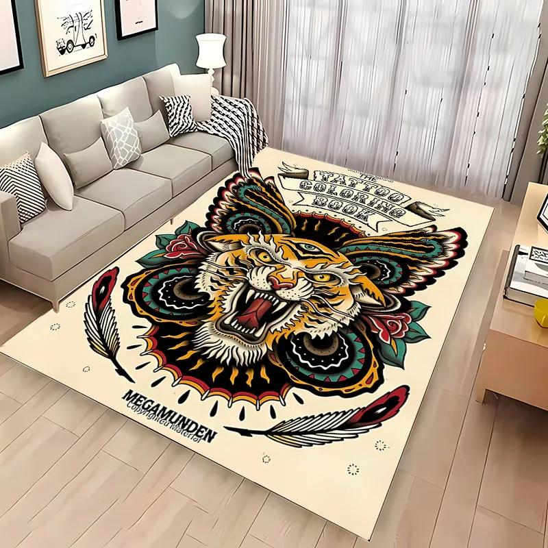 3D HD Tattoo Studio Carpet, Living Room and Bedroom Household Items,Children's Room Sofa Mats, Doormat Floor Anti-slip Rug, Gift