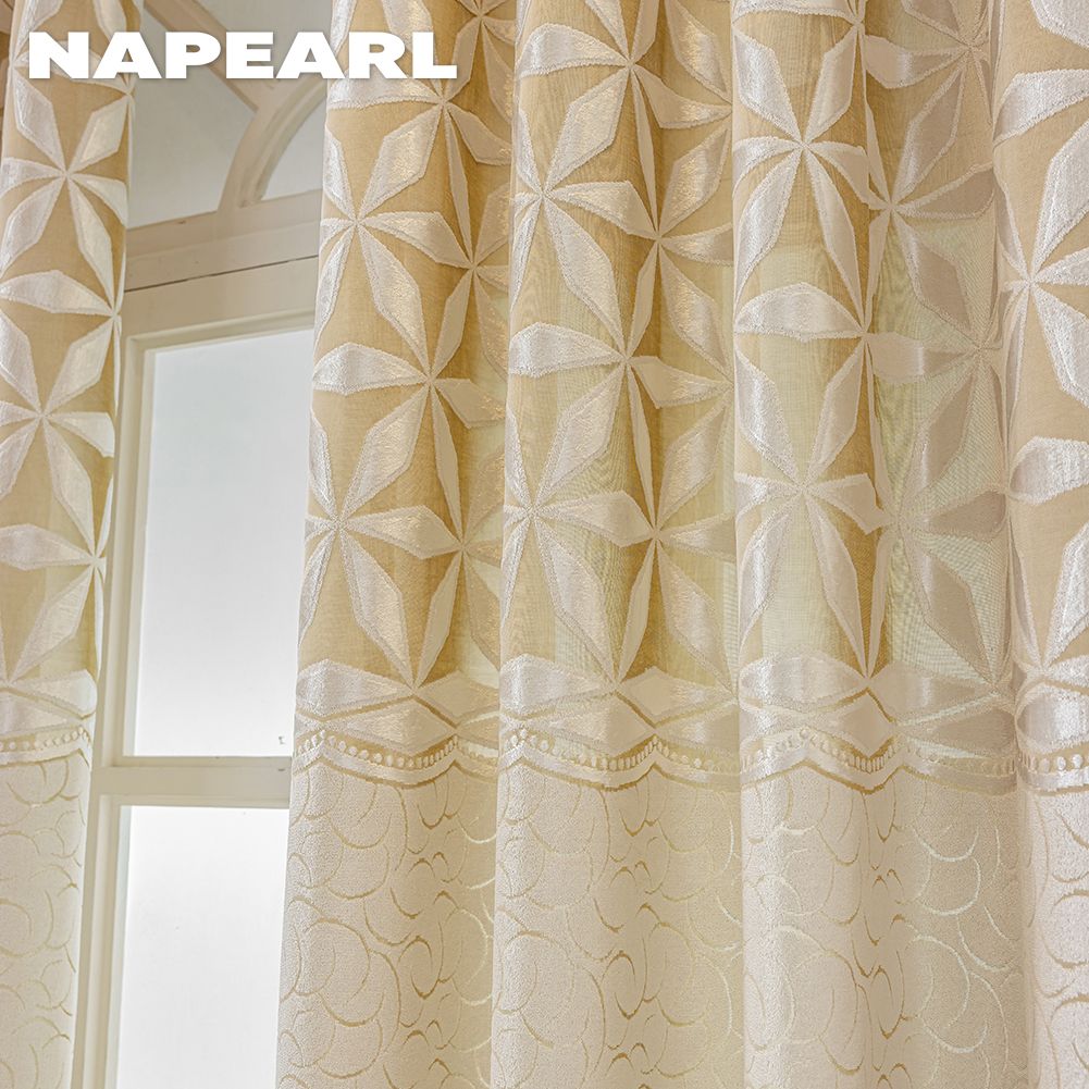 1 stk NAPEARL Europeisk Stil Moderne Blå Hul Jacquard Komfortable Gardiner for Stue Soverom Hjemmedekor