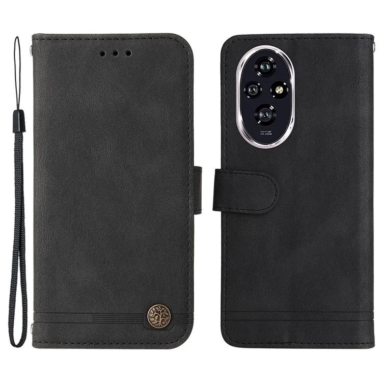 

For Honor 200 5G Case Skin-Touch PU Leather Phone Cover Tree Pattern Hardware - Black