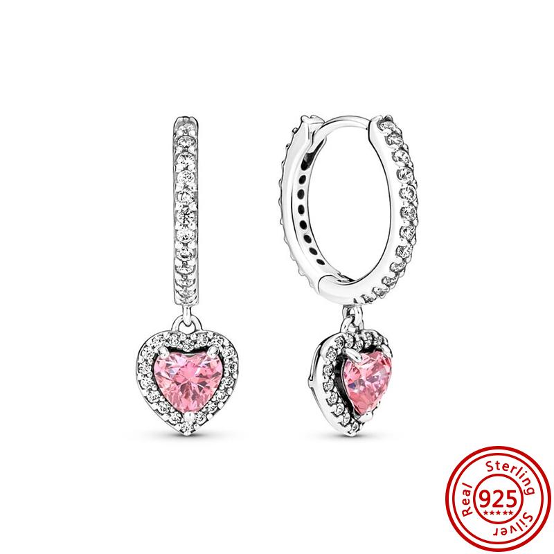Hot Selling 100% 925 Sterling Copper Sparkling Infinity Red Heart Zircon Original Pantaro Stud Earrings Women Zircon Wholesale