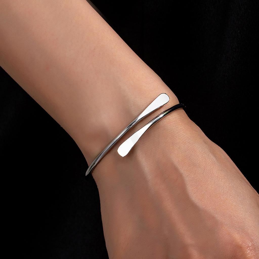 Metal Surround Two Ends Squashed Metal Open Arm Ring Bracelet Punk Simple Earrings Jewelry