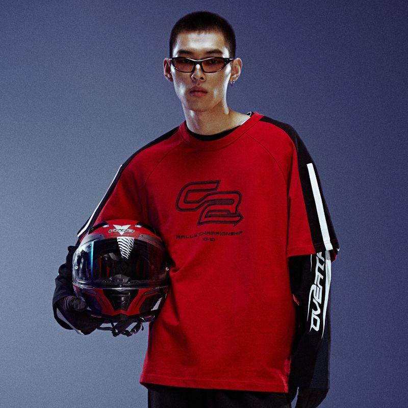 

HM Мужская одежда Женская футболка Летняя трендовая гоночная мода Тяжелая свободная версия Принт Короткий рукав Топ 1238243