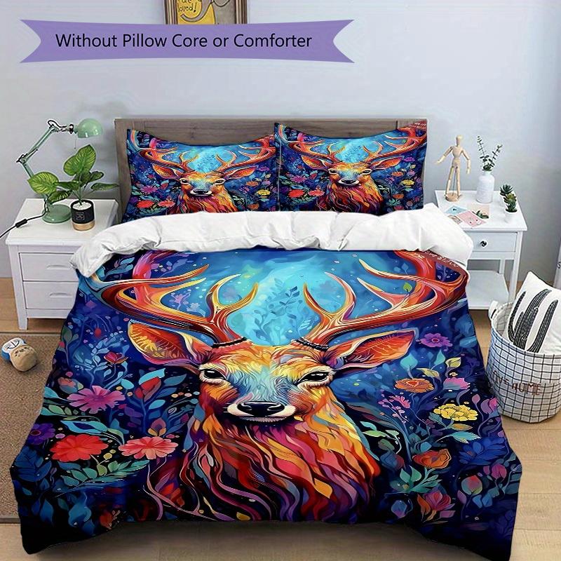 3pcs Deer Fantasy Bedding Cover Set, Fashion Classic Popular Print Bedding Set, Soft Comfortable, All - Season Use, For Bedroom112