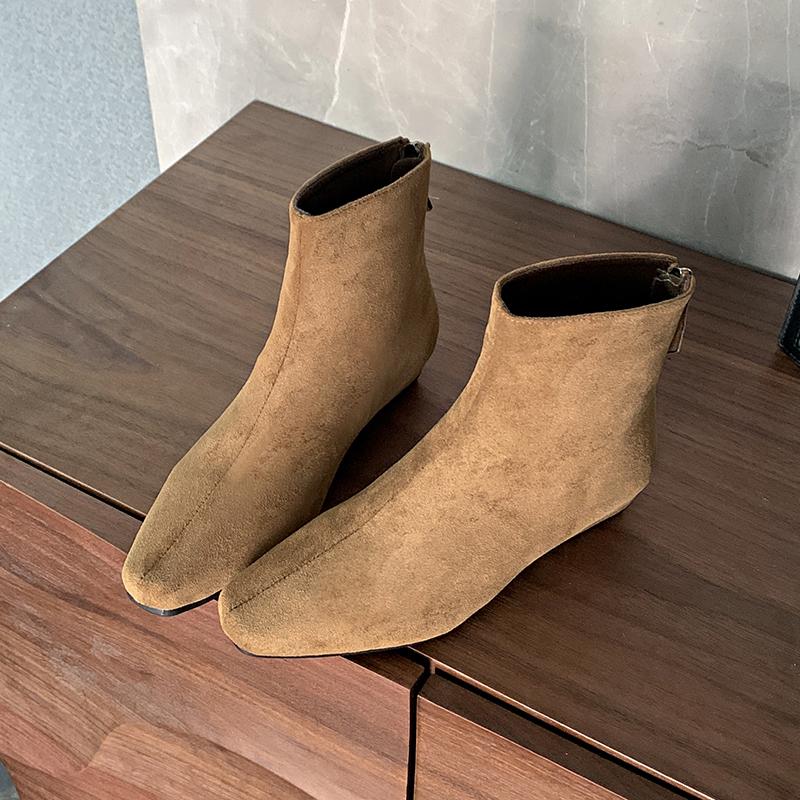 Fashion 2025 Temperament Inside Heightening Women's Block Heel Suede Booties New Back Zip Naked Boots