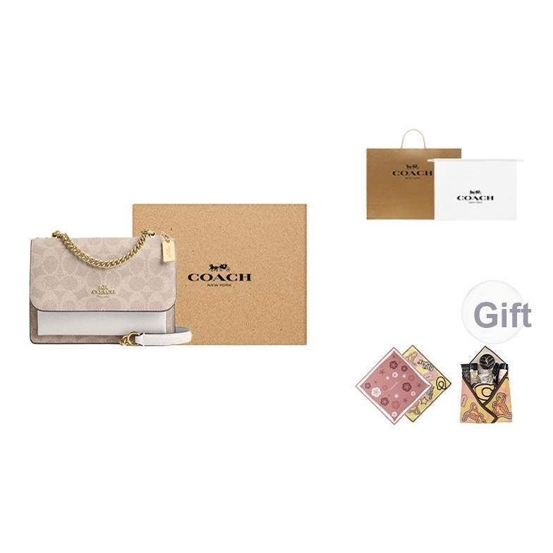 Coach Klare 17 Gold Metal Logo Coated Canvas Shoulder Crossbody Bag Small Women Bags White Light-Brown CW206-IMXDM