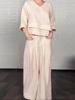 Women's Loose Fit V-Neck Layered Top with Wide Leg Pants Set In White, Grey, Black, Navy, Beige
