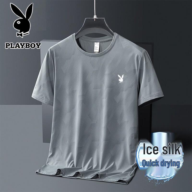 PLAYBOY Men s Ice Silk Short Sleeve T-Shirt 7XL