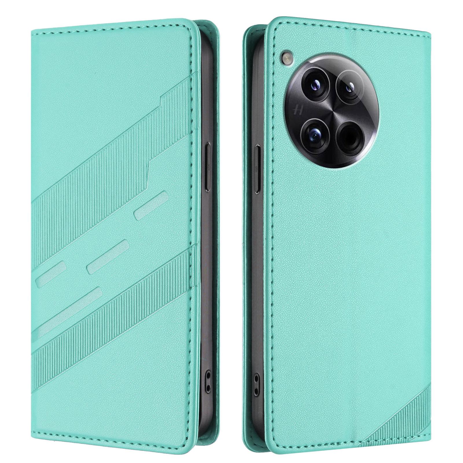 

For OnePlus 12 5G Phone Cases Punk Style Imprinted Wallet Stand Leather Cover Mint Green