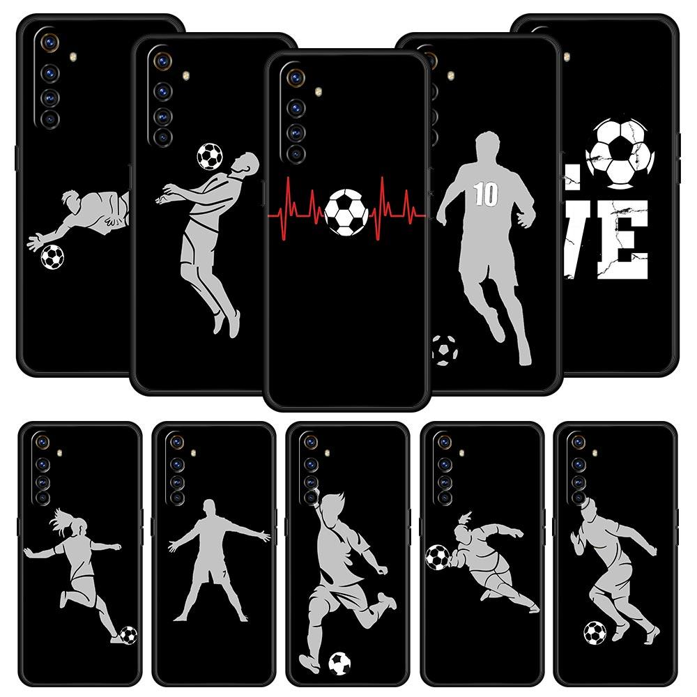 Football Player Soccer Art Phone Case For Realme 12 11 10 6 7 9 Pro Plus 8 5G C35 8i 9i GT2 GT3 GT5 GT Neo 2 3 5 Black Cover