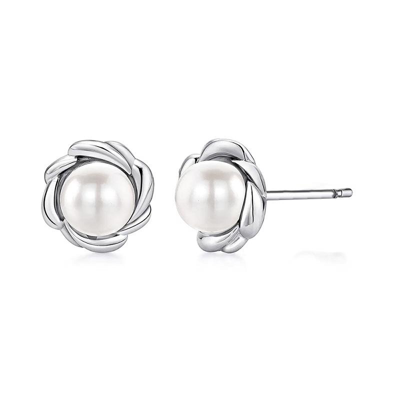 Twisted flower wreath pearl earrings, classic flower frame imitation pearl women s earrings, simple and elegant jewelry gifts