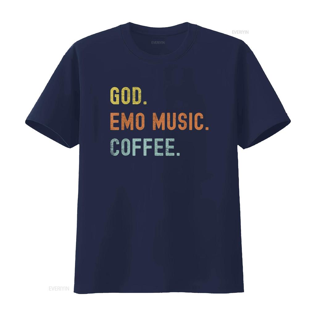 Vintages Emo Music And Coffee Distressed T Shirt vintage Washed Soft Breathable Stylish Versatile Unisex homme Casual Stretched