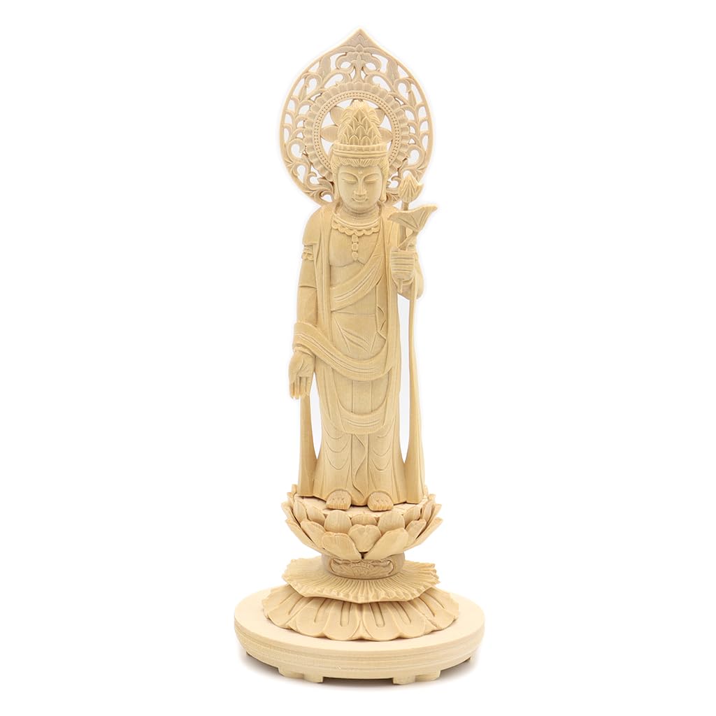 special Buddhist statue Seikannon inches height 23 width 9 depth carved cypress wood with a jeweled halo and round base 8114 Kurita's [Bodhisattva]