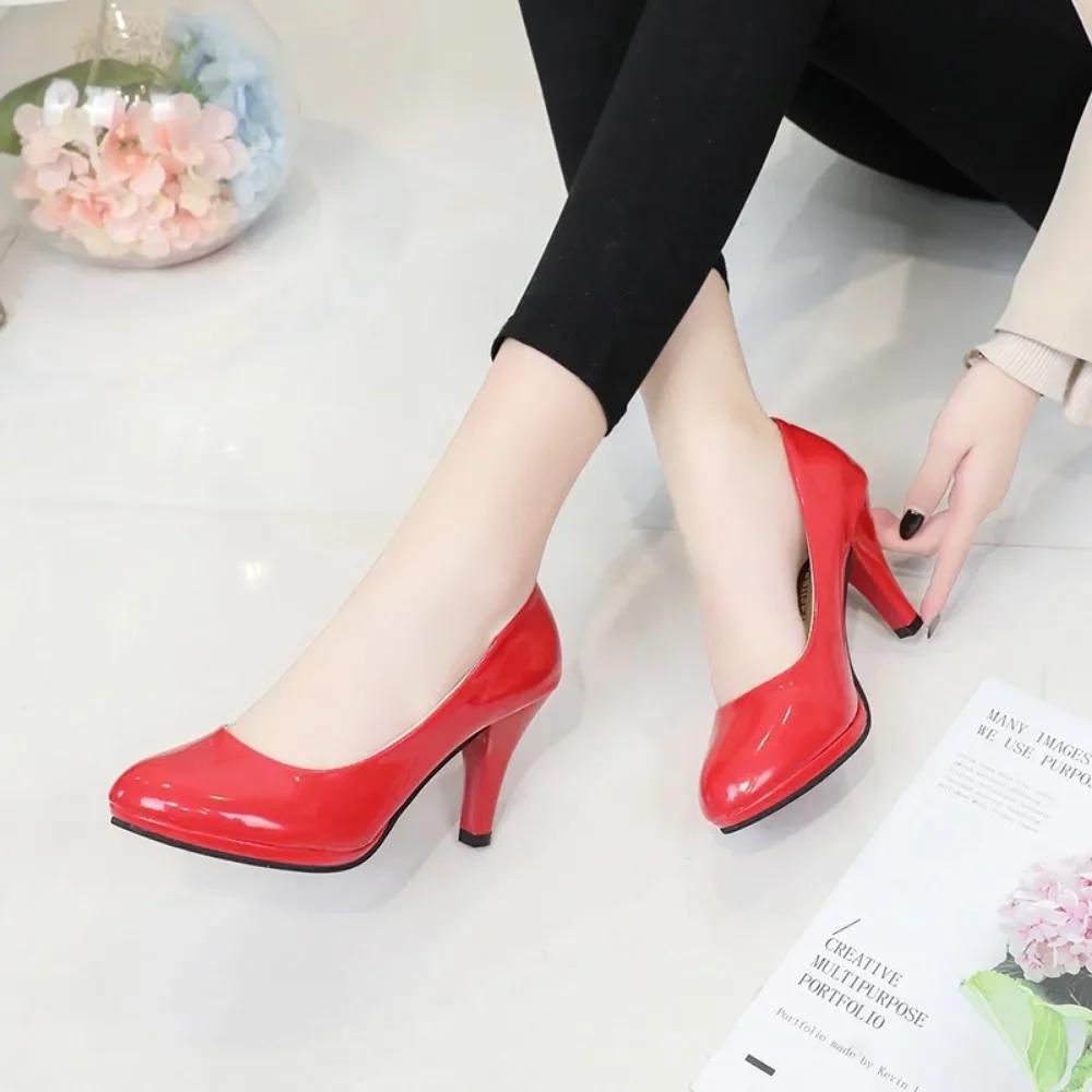 Fashion High Heels Shoes Women White Wedding Shoes Thick High Heels Fashion Party Pumps Footwear Black Red Big Size 34-42