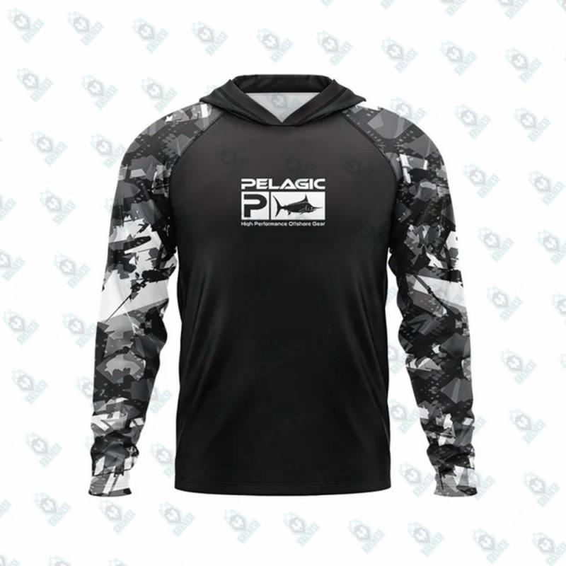 Mens Lightweight UV Protection Hooded Long Sleeve Fishing Shirt Summer Outdoor Sports Cycling Running