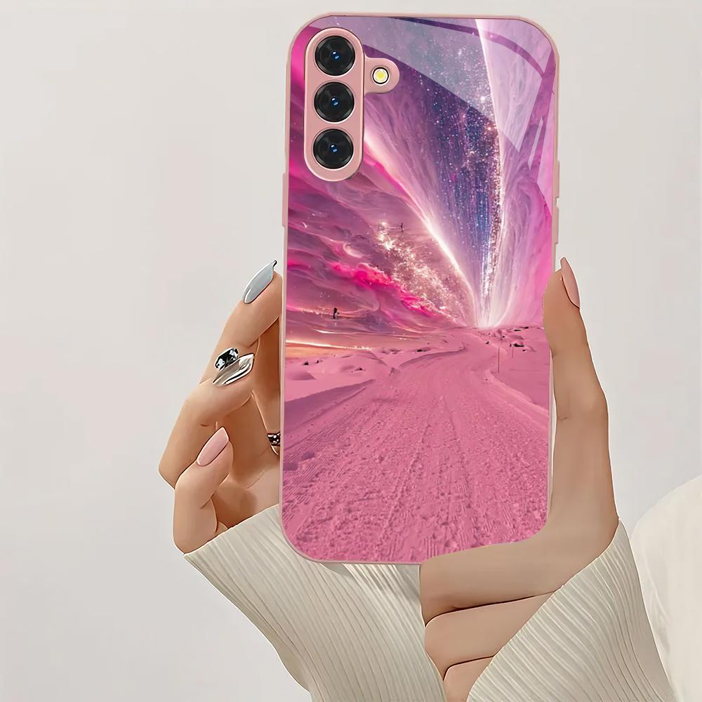 Creative pink design glass phone case suitable for Samsung Galaxy S26 S25 S24 S23 S22 S20 FE/Ultra/Plus shockproof back cover