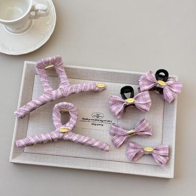Damen Vintage Rosa Karomuster Haarspangen Set