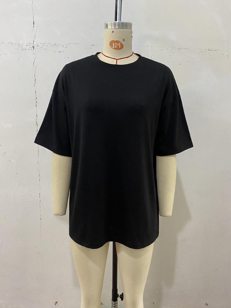 European Summer 2026 Women's Mid-Length Plain Loose T-Shirt with Five-Point Sleeves