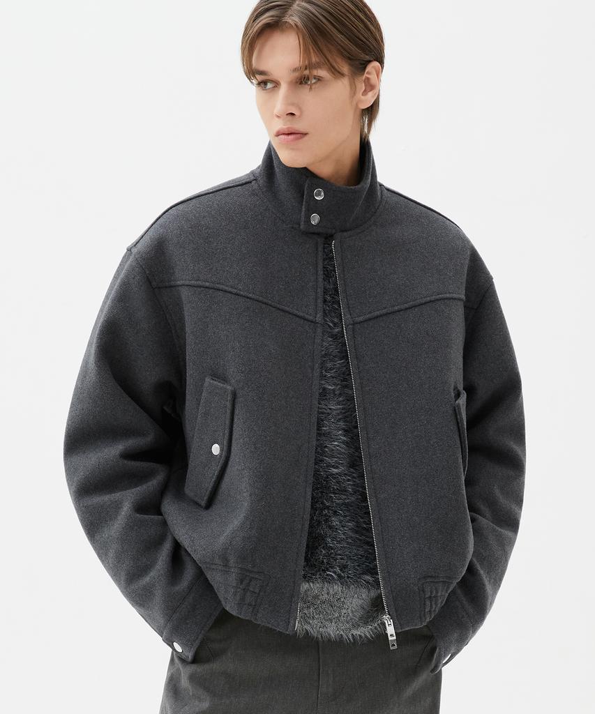 Trillion Wol Elleboogpatch 2-Weg Harrington Jas (Houtskool)