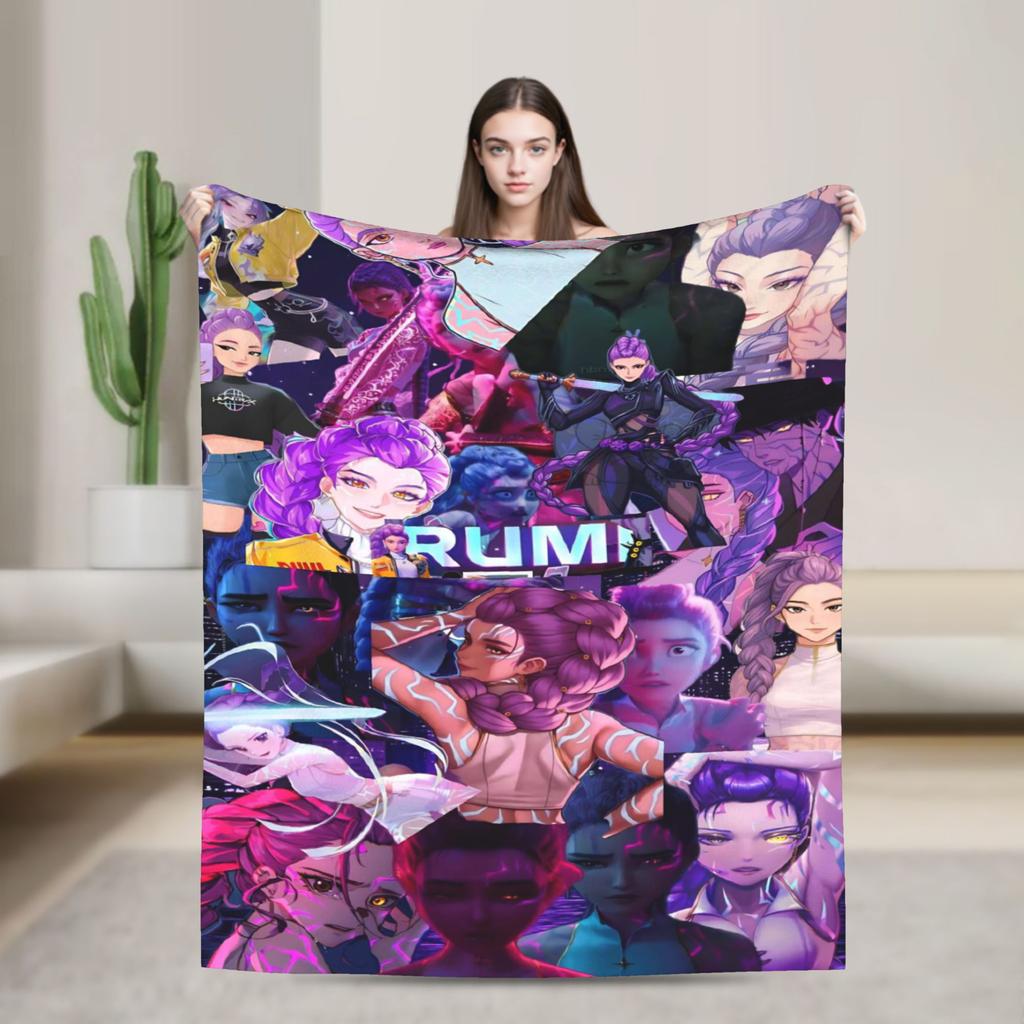 K-KPop Demons Hunters Blanket  Soft Fluffy Plush Throw Blanket For Children Living Room Flannel Bedspread Bed Cover