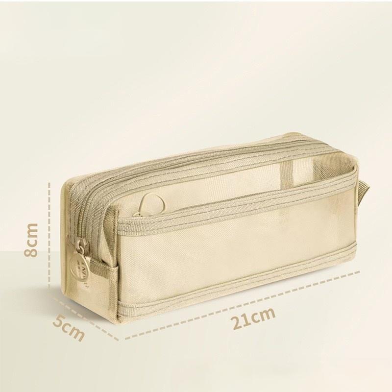 See-Through Pen Case See-Through Minimalist Pencil Bag Mesh Pencil Case Lightweight Student Pencil Holder For Classroom Study бежевый