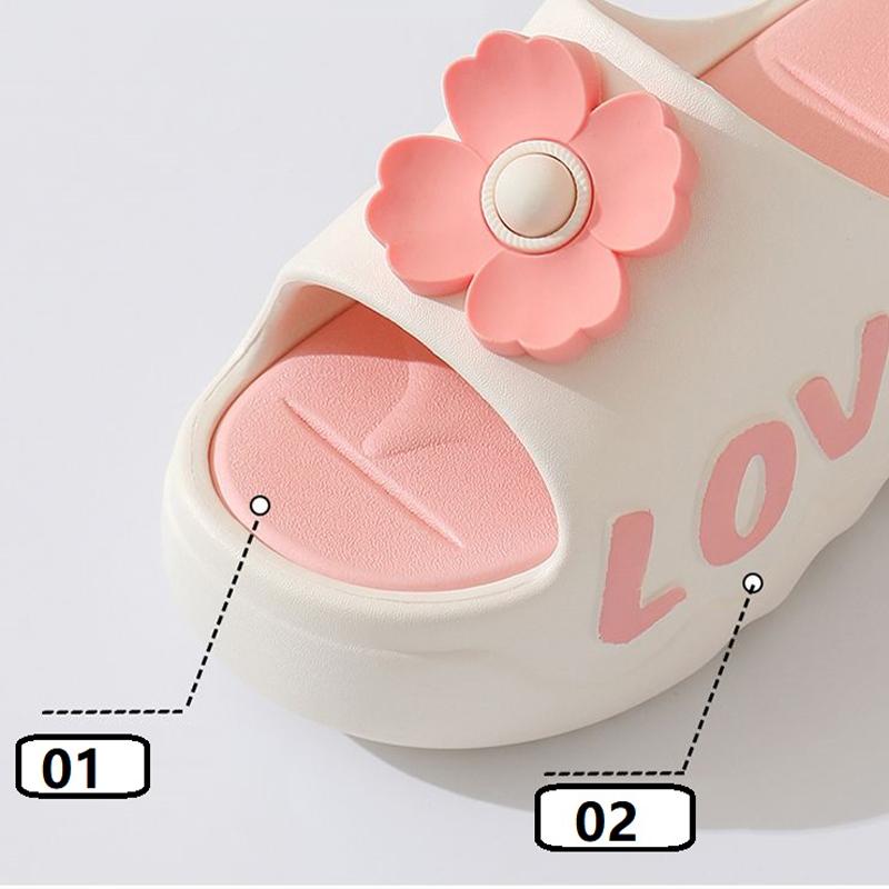 Fashion New pink flower high heel slipper women's outdoor slides sweet backless beach shoes woman flat platform mules elevator slippers