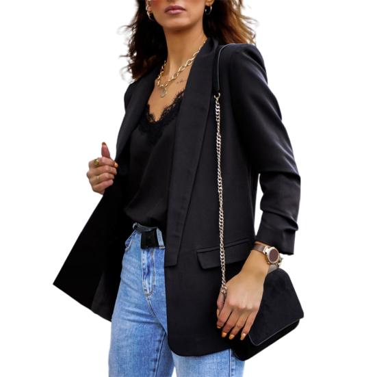 Chic Lady Autumn Lapel Solid Color Slim Fit Coat Long Sleeve Women Jacket Blazer
