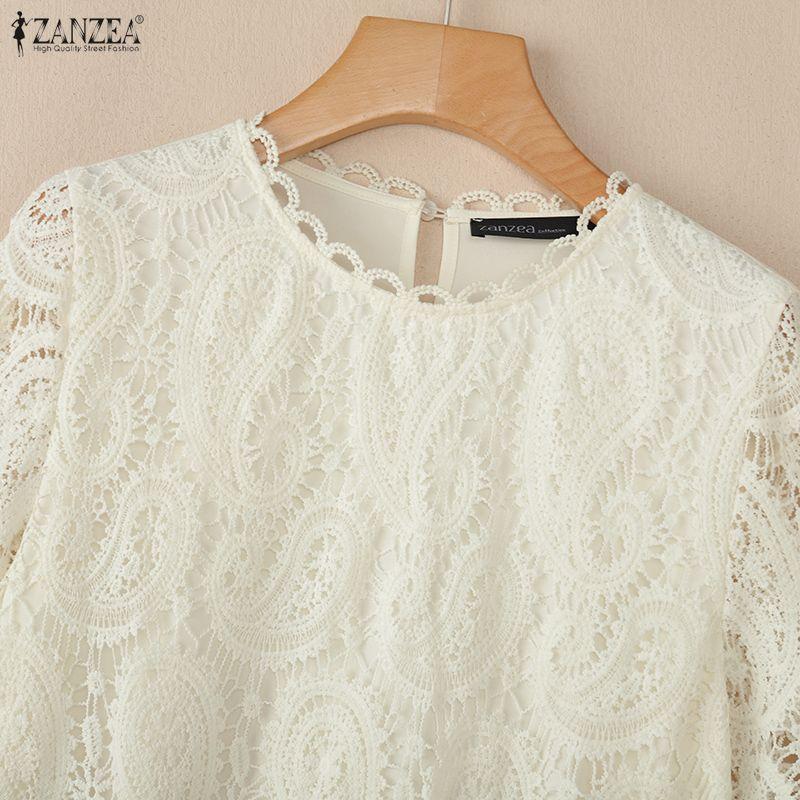 ZANZEA Vestido Casual de Mujer con Cuello Redondo y Manga Corta con Encaje Patchwork