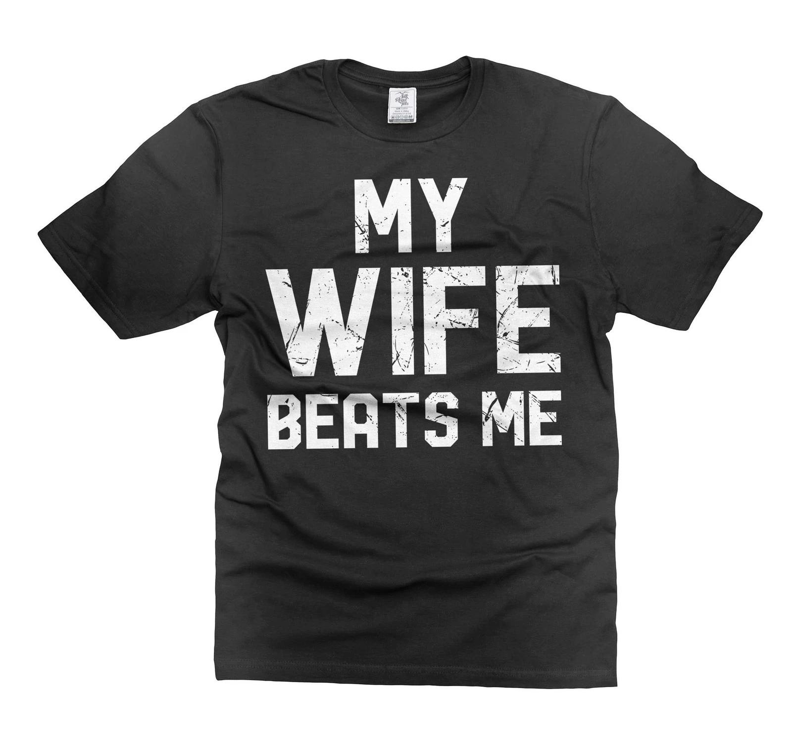 Мужская футболка  Моя жена меня бьет  Забавный подарок мужу Юмористическая надпись Футболка для мужчин 2XL