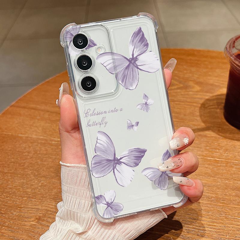 Retro Butterfly Pattern Phone Case For Samsung Galaxy S26 S25 S24 S23 Ultra S22 Plus S21 S24 S25 FE Clear Shockproof Soft Cover