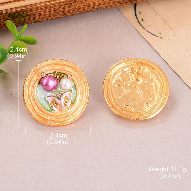 Medieval Style Oil Painting Series Earrings Baroque Pearl High-end Goods New Chinese Style Earrings Versatile Temperament New Women