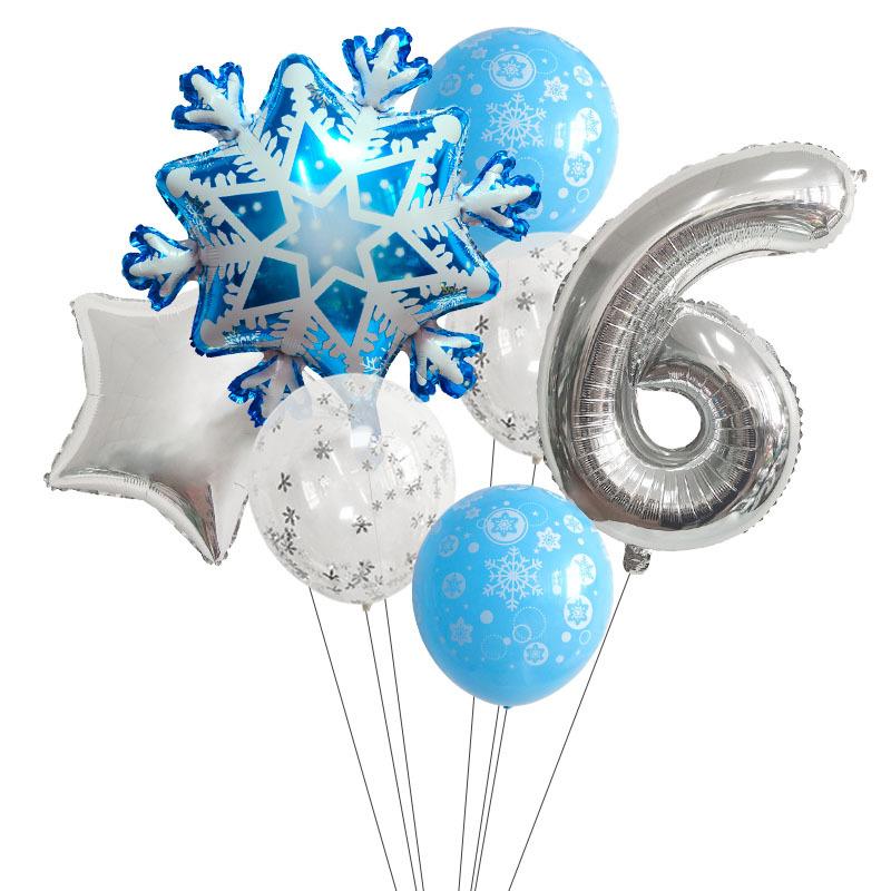 1 Set Snowflake Decor Party Supplies Snow Latex Balloon Number Sliver Foil Balloon For Kids Birthday Summer Winter Decorations