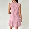 Ärmelloses Falten-Freizeitkleid mit Rüschensaum Knopfdetails Lockere Passform Sommerurlaubskleid für Damen