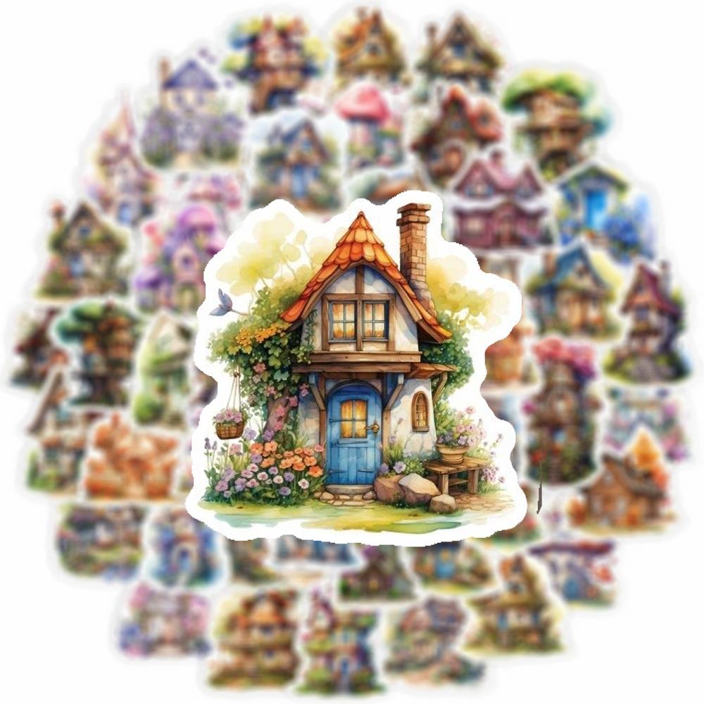 10/30/50pcs Retro Flower House Aesthetic Stickers Cute Decals DIY Motorcycle Guitar Notebook Waterproof PVC Sticker Fun for Toy
