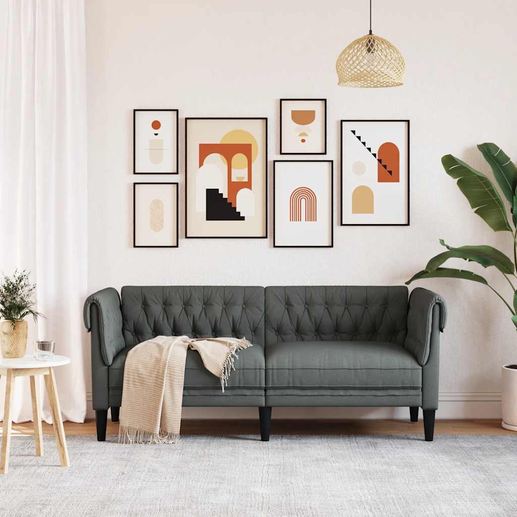 Vidaxl Sofa Chesterfield, Dwuosobowa, Ciemnoszara, Obita Tkaniną