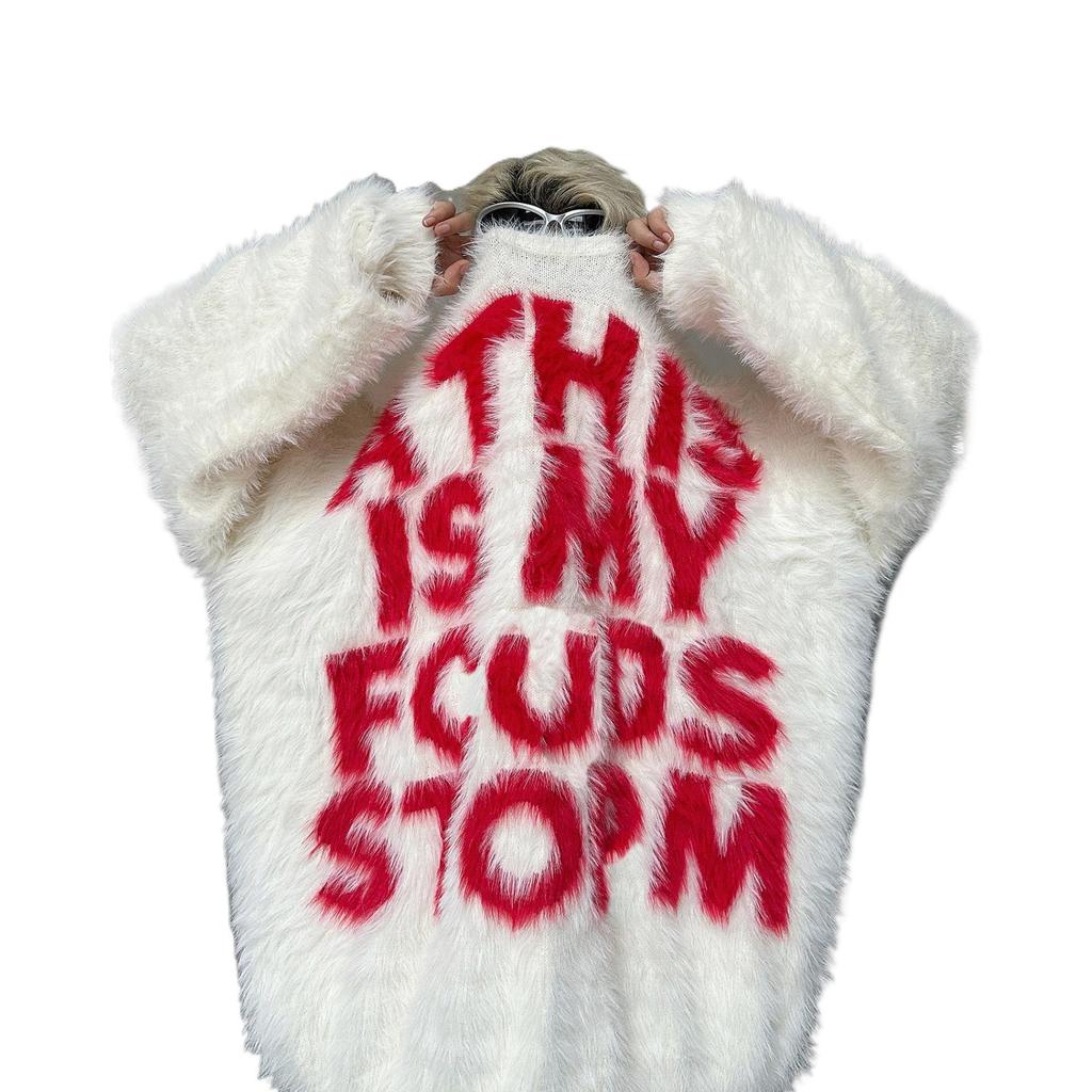 2026 American Retro Mink Fur Letter Sweater - Loose, Versatile Autumn/Winter Knitwear for Couples