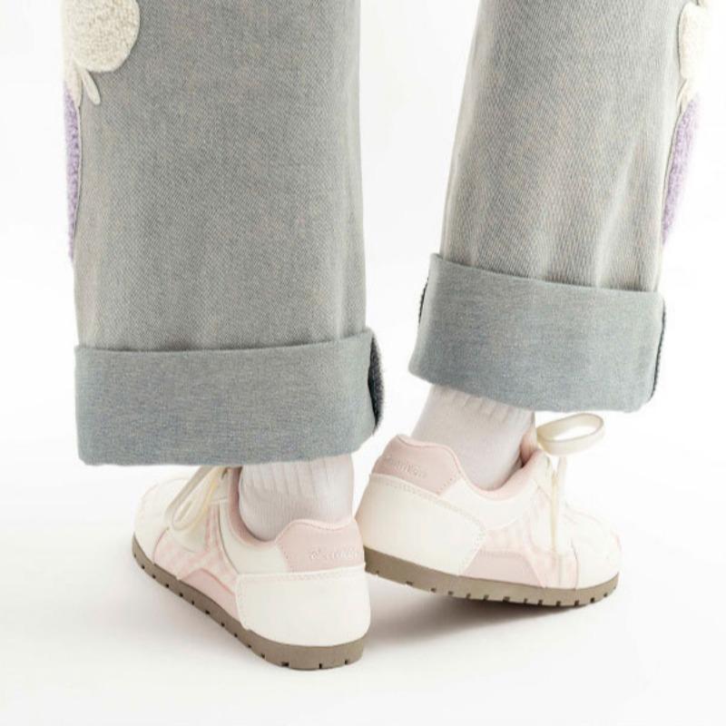 Round Toe Flat Bottom Dexun Shoes Fashionable and Versatile Women's Shoes Comfortable Sports Shoes Casual White Shoes