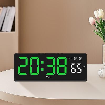 USB Powered Always On Digital Alarm Clock TEMP Week Dual Alarm  DST Snooze  Night Mode 12/24H Voice Control LED Clock