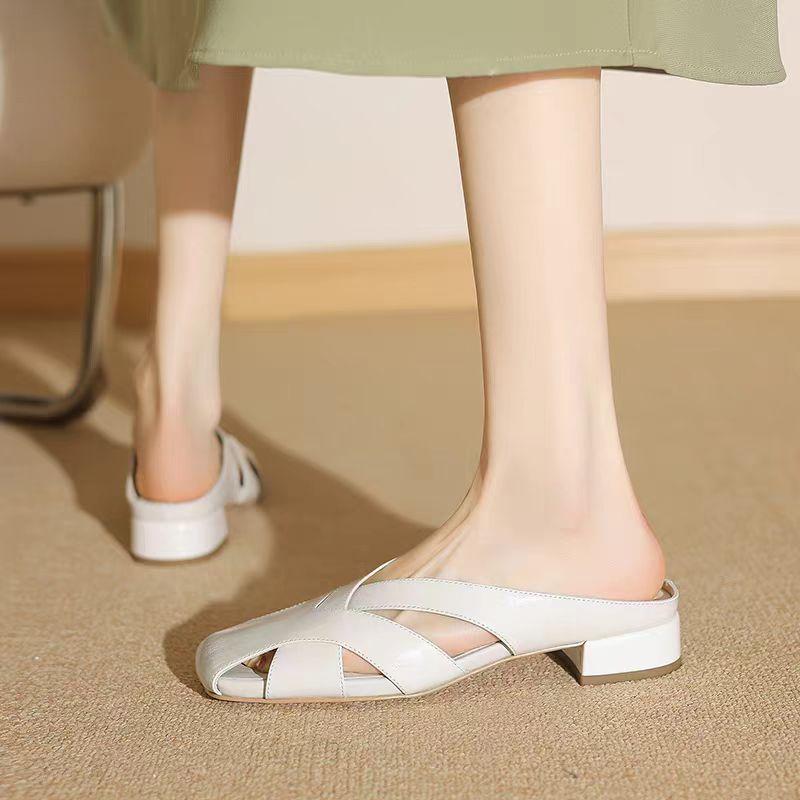 

Fashion Square Toe High Heels Slippers Women Heeled Sandals Mules Shoes Summer 2025 Woman Flip Flops Pumps Beach Shoes Casual Slides 40 бежевый