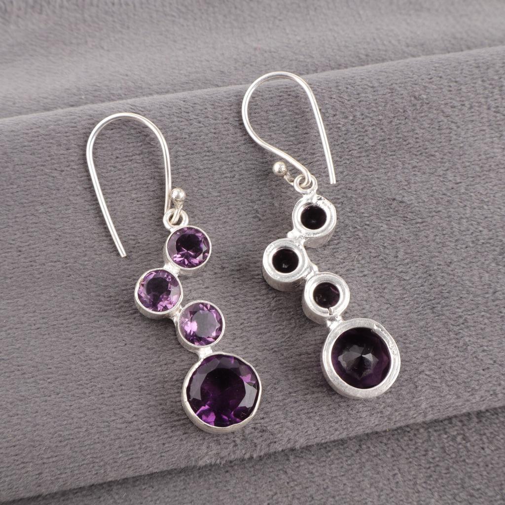 Orecchini Pendenti con Pietra di Ametista in Argento Sterling 925 Gioielli Regalo per la Mamma EE-161-6