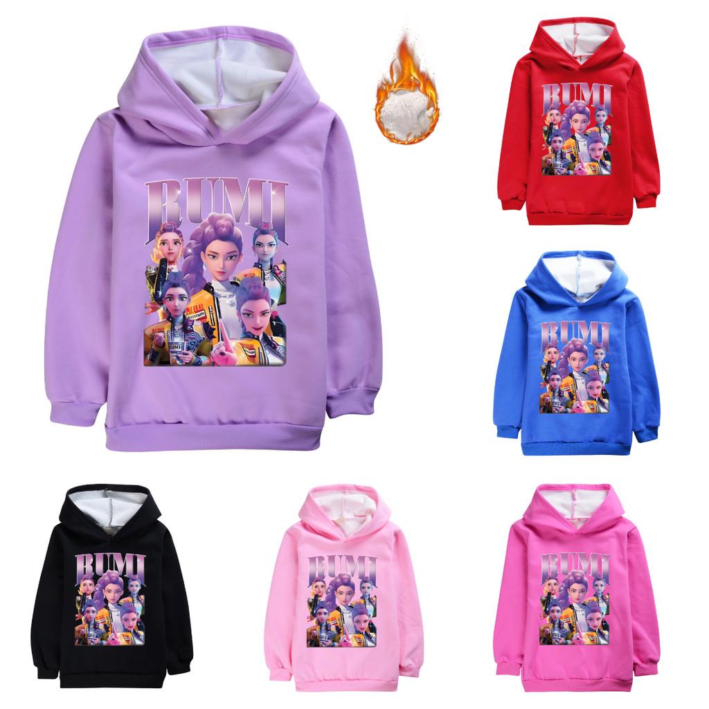 4996 Rumi Print Hoodies Kids Girls Kpop Rumi Zoey Mira Long Sleeves Velvet Warm Winter Hoodie