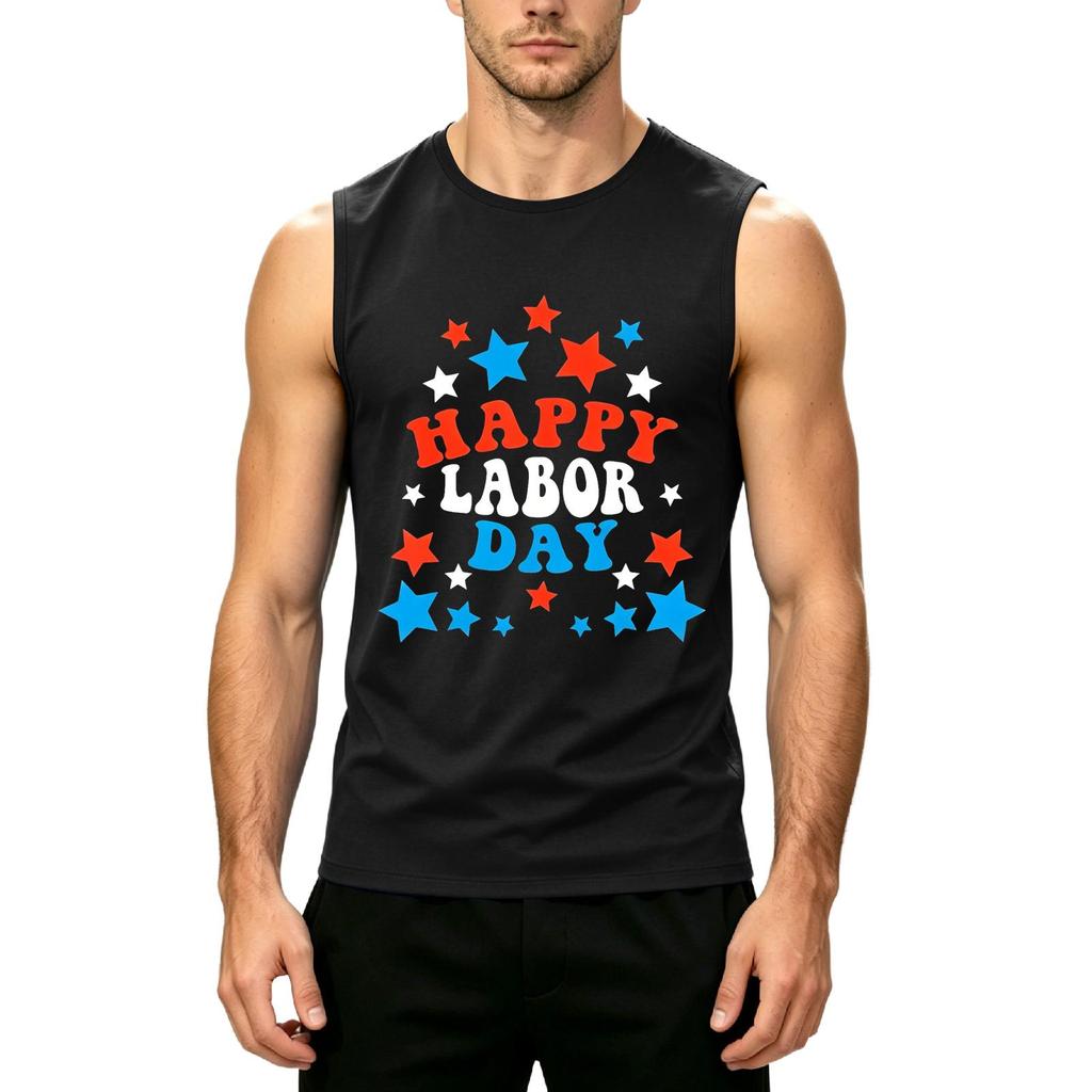 Men Sleeveless Tank Top Casual Muscle Shirt Crew Neck Printed Graphic Tee for Summer Outdoor Activities
