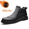 Classic Business Men's Chelsea Boots British Style Male Ankle Boots Winter Warm Genuine Leather Footwear Plush Fur  Snow Boots