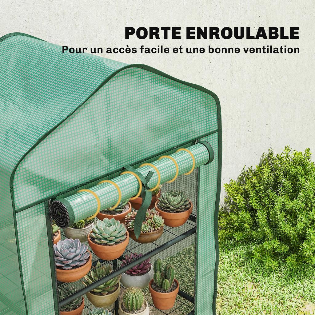 Garden Greenhouse, 3-Tier Shelves, PE Cover, Steel Frame, 59 X 39 X 127 Cm, Green