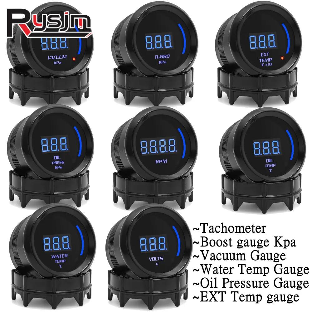 HD 2" 52mm Car Digital Turbo Boost Gauge Water Temp Oil Temp Oil Pressure Gauge Voltmeter EXT Temperature Tachometer RPM gauge