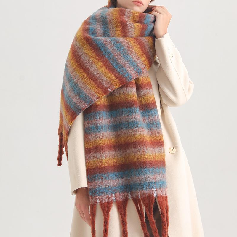 Autumn Winter Scarf Women Cold Proof Cashmere Scarf Thickened Warm Shawl Classic Tassels Fluffy Scarves Soft Shawl Bufanda